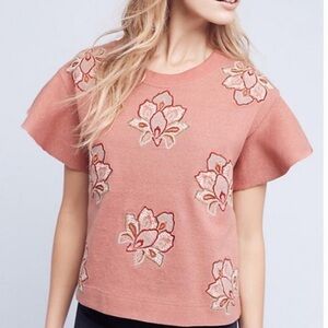 Chloe Oliver Anthropologie Embroidered Pink Sparkle Padma size XS